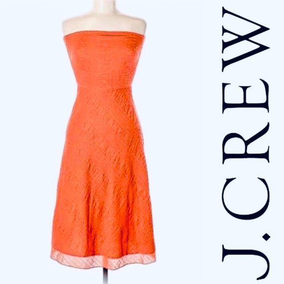 J. Crew Dresses & Skirts - J. Crew Orange Cotton Seersucker Strapless Dress